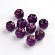 Natural Maple Wood Beads, Dyed, Round, Purple, 12x10.5mm, Hole: 3mm, about 1800pcs/1000g(TB12mmY-3)