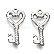 Non-Tarnish 304 Stainless Steel Pendants, Heart Key, Stainless Steel Color, 22x10x2mm, Hole: 1.6mm(STAS-R115-08)