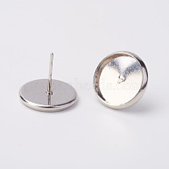 Brass Stud Earring Settings, Lead Free and Cadmium Free and Nickel Free, Platinum, about 12mm long, 14mm wide, Tray: 12mm inner diameter(KK-H720-P-NR)