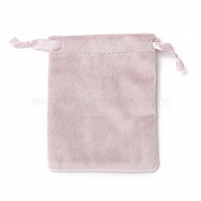 Velvet Jewelry Drawstring Bags, with Satin Ribbon, Rectangle, Misty Rose, 10x8x0.3cm(TP-D001-01A-01)