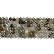 Natural Green Lodolite Quartz Beads Strands, Faceted, Round, 4mm, Hole: 0.6mm, about 85~86pcs/strand, 14.84''(37.7~38.2cm)(G-Z029-02)