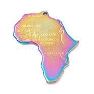 Ion Plating(IP) 304 Stainless Steel Pendants, Map with Word, Rainbow Color, 30x25x2mm, Hole: 1.2mm(STAS-G176-10M-A)