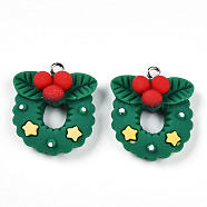 Christmas Theme Opaque Resin Pendants, Christmas Charms, Holly Leaves, 26x23x9mm, Hole: 2mm(RESI-N039-108)