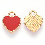 Alloy Enamel Charms, Heart, Light Gold, Red, 12x10x2mm, Hole: 2mm(X-ENAM-S121-041)