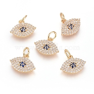 Brass Micro Pave Cubic Zirconia Pendants, with Jump Ring, Long-Lasting Plated, Evil Eye, Clear & Blue, Real 18K Gold Plated, 10x13x2.5mm, Hole: 3.5mm(ZIRC-G166-18G)