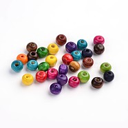 Natural Wood Beads, Round, Mixed Color, Lead Free, Dyed, 6mm wide, 5mm high, hole: 1.5mm, about 14600pcs/1000g(TB092MY)