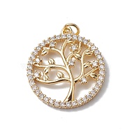 Brass Micro Pave Cubic Zirconia Pendants, Cadmium Free & Lead Free, Real 18K Gold Plated, Long-Lasting Plated, with Jump Ring, Ring with Tree Charm, Clear, 25x23x3mm, Hole: 3mm(KK-E003-06G)