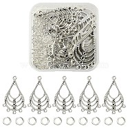 20Pcs Tibetan Style Alloy Rhinestone Connector Settings, Teardrop Chandelier Component Link with 100Pcs Brass Jump Rings, Antique Silver, Link: 37x23x2mm(FIND-YW0003-27)