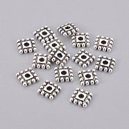 Tibetan Style Spacer Beads, Cadmium Free & Nickel Free & Lead Free, Square, Antique Silver, 7x7x2mm, Hole: 2mm(TIBEB-00697-AS-NR)