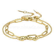 304 Stainless Steel Paperclip Chains & Cable Chain Bracelet Sets, Stackable Paw Print Link Bracelets for Women, Real 18K Gold Plated, 4-1/4 inch(10.8cm)(AJEW-U005-05C-G)