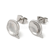 Twist Flat Round Brass Stud Earring Findings, with 925 Sterling Silver Pins, for Half Drilled Beads, Real Platinum Plated, 12x9mm, Pin: 12x0.8mm and 1mm(for Half Drilled Beads)(KK-M270-35P)
