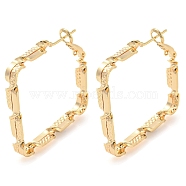 Brass Hoop Earrings, Rhombus, Real 18K Gold Plated, 35x4mm(EJEW-K264-03G)