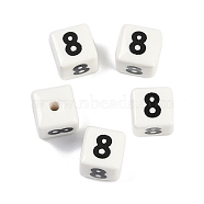 Porcelain Beads, Square with Number, Number, 9x9x9mm, Hole: 1.8mm(PORC-R003-07-08)