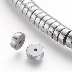 Non-magnetic Synthetic Hematite Beads Strands, PVD Vacuum Plating, Long-Lasting Plated, Grade A, Heishi Beads, Flat Round/Disc, Platinum Plated, 6x2mm, Hole: 1mm, about 196pcs/strand, 15.9 inch(G-P218-19-06)