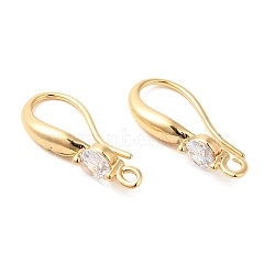 Brass Earring Hooks, Ear Wire, with Glass, Real 18K Gold Plated, 19x7.5mm, Hole: 1.2mm(KK-F855-20G)