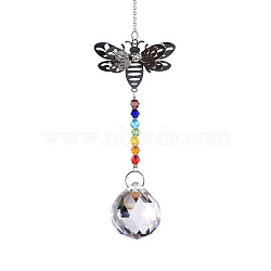 Glass Bicone Pendant Decorations, Hanging Suncatchers, with Iron Findings and Bees Link, for Garden Window Decoration, Teardrop, 330x50mm(WG65705-01)