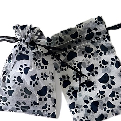 Printed Organza Drawstring Bags, Rectangle Jewelry Pouches, Wedding Party Christmas Favor Gift Bags, Black, Paw Print, 15x10cm(PW-WG8028D-08)