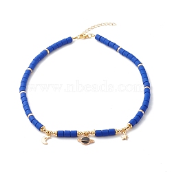 Polymer Clay Beaded Necklaces, with Alloy Enamel Planet Pendant, Blue, 16.93 inch(43cm)(NJEW-JN03622-01)