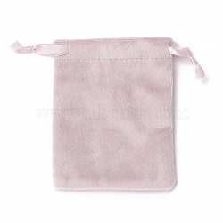 Velvet Jewelry Drawstring Bags, with Satin Ribbon, Rectangle, Misty Rose, 10x8x0.3cm(TP-D001-01A-01)