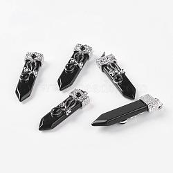 Natural Obsidian Big Pendants, with Alloy Findings, Arrow, Platinum, 56~58x16x10mm, Hole: 5x7mm(G-G718-A06)