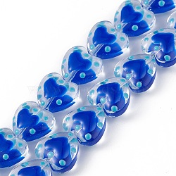 Handmade Lampwork Beads Strands, with Enamel, Heart, Blue, 12x12.5x7mm, Hole: 1mm, about 30pcs/strand, 13.39 inch(34cm)(LAMP-F029-04C)