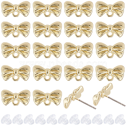 40Pcs Rack Plating Alloy Stud Earring Findings, with 925 Sterling Silver Pins and Horizontal Loops, Cadmium Free & Lead Free, Bowknot, Light Gold, 8x14.5x3mm, Hole: 1.6mm, Pin: 0.6mm(FIND-SC0013-68)