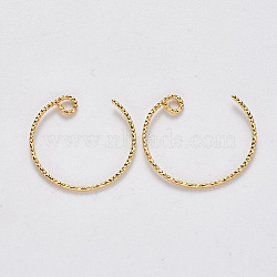 Brass Earring Hooks, with Horizontal Loop, Nickel Free, Real 18K Gold Plated, 21~22x21~22mm, Pin: 1mm, Hole: 2mm(X-KK-T049-026G-NF)