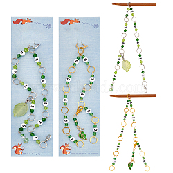 DIY Knitting Tool Sets, including Leaf Alloy Enamel Pendant Stitch Markers and Glass & Acrylic Beaded Knitting Row Counter Chains, Light Green, 4~35.3cm, 4pcs/set(HJEW-AB00558)