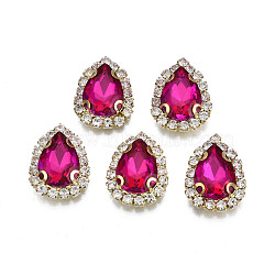 Sew on Rhinestone, Transparent Glass Rhinestone, with Brass Prong Settings, Faceted, Teardrop, Fuchsia, 19x14.5x5.5mm, Hole: 1mm(RGLA-S030-13-B07)