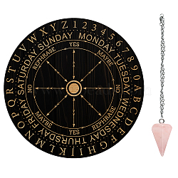 AHADEMAKER 1Pc Cone/Spike/Pendulum Natural Rose Quartz Stone Pendants, 1Pc 304 Stainless Steel Cable Chain Necklaces, 1Pc PVC Custom Pendulum Board, Dowsing Divination Board, Times, Board: 200x4mm(DIY-GA0004-33G)