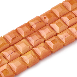 Opaque Solid Color Glass Beads Strands, Faceted, Square, Orange, 8.5~9x8.5~9x5mm, Hole: 1~1.2mm, about 35pcs/strand, 13.77 inch(35cm)(GLAA-N032-07D)