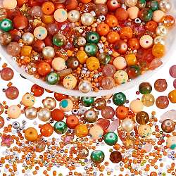 2 Bag Glass Round Beads Set, Colorful & Cracked Faceted Round, with Glass Seed Beads, for DIY Bracelet Jewelry Making, Orange, 1~10mm, 40g/bag(JX547G)