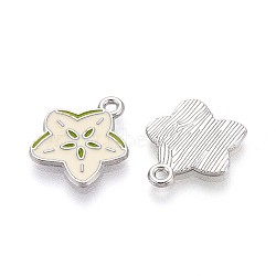 Fruit Alloy Enamel Charms, Carambola, Platinum, Beige, 16x14x1.5mm, Hole: 1.4mm(PALLOY-S058-01P-04)