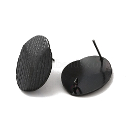 304 Stainless Steel Stud Earrings Findings, with Vertical Loop, Textured Oval, Electrophoresis Black, 20x16mm, Hole: 2.5mm, Pin: 0.7mm(STAS-B041-07EB)