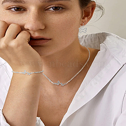 Butterfly Alloy with Crystal Rhinestone Pendant Necklace & Hoop Earring & Link Bracelet, Platinum, 415mm(SJEW-LP0001-97)