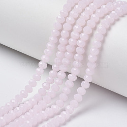 Glass Beads Strands, Imitation Jade, Faceted, Rondelle, Pink, 4x3mm, Hole: 0.4mm, about 113~115pcs/strand, 41~42cm(X-EGLA-A034-J4mm-D02)