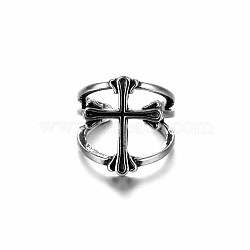 Alloy Punk Cross Open Cuff Rings for Men, Antique Silver(IO0623-9)