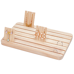 1Pc Rectangle Wooden Finger Ring Organizer Slotted Display Stands, Ring Display Plate with 3 Sizes Wooden Jewelry Display Card Stands for Earrings Necklaces Storage, Undyed, BurlyWood, Ring Display Stand: 27.7x16.7x1.7cm(ODIS-DR0001-03)