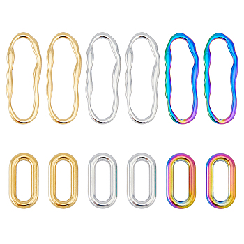 12Pcs 6 Style 304 Stainless Steel Linking Rings, Oval, Mixed Color, 19~35x10~13x2~2.5mm, Inner Diameter: 14~30.5x5~7.5mm, 2pcs/style