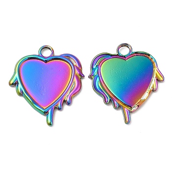 304 Stainless Steel Pendant Cabochon Settings, Melting Heart, Rainbow Color, Tray: 14x13mm, 21.5x19.5x2mm, Hole: 3mm