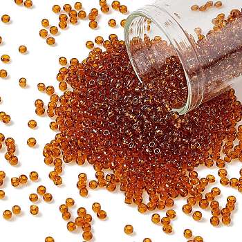 11/0 Grade A Transparent Glass Seed Beads, DIY Loose Spacers, Round, Dark Goldenrod, 2x1.5mm, Hole: 0.8mm, about 3000pcs/50g