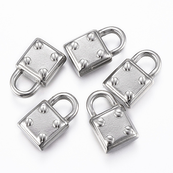 304 Stainless Steel Pendants, Padlock, Stainless Steel Color, 15.5x9.5x4mm, Hole: 4.5x4mm