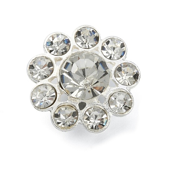 Alloy Rhinestone Shank Buttons, 1-Hole, Flower, Crystal, Silver, 18.5x9.5mm, Hole: 2mm