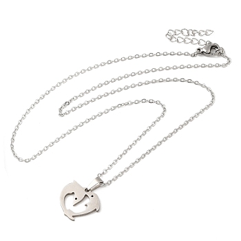 306 Stainless Steel Pendant Necklace for Women, Dolphin, 17.72 inch(45cm), pendants: 14.5x16mm.