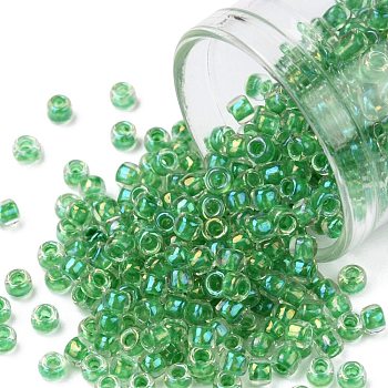 TOHO Round Seed Beads, Japanese Seed Beads, (187) Inside Color Crystal/Shamrock Lined, 8/0, 3mm, Hole: 1mm, about 222pcs/bottle, 10g/bottle