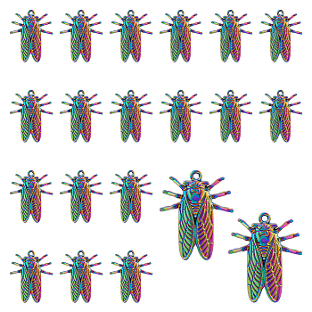 20Pcs Alloy Pendants, Cadmium Free & Lead Free, Cicada Charm, Rainbow Color, 28x23x4.5mm, Hole: 1.6mm