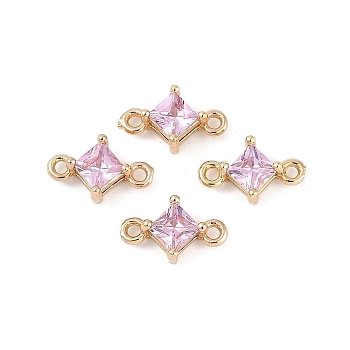 Brass Pave Glass Rhombus Links Connector Charms, Golden, Plum, 11x6.5x4mm, Hole: 1.2mm