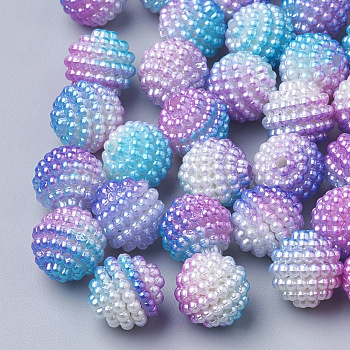 Imitation Pearl Acrylic Beads, Berry Beads, Combined Beads, Rainbow Gradient Mermaid Pearl Beads, Round, Lilac, 10mm, Hole: 1mm, about 200pcs/bag