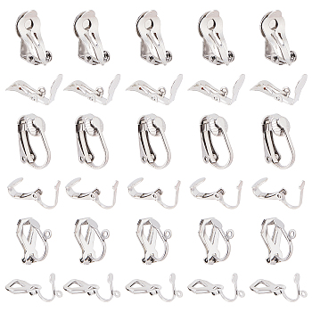 60Pcs 3 Style 304 Stainless Steel Clip-on Earring Findings, with Loop, Stainless Steel Color, 12~16x6~10x7~9mm, Hole: 1.2mm, 20pcs/style