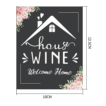 Coated Paper Adhesive Sticker, Wine Bottle Adhesive Label, Anniversary Theme, Rectangle, House Pattern, 125x100mm